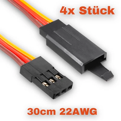 ✅ 4 Servokabel JR Graupner Robbe Futaba 30cm Verlängerungskabel 22AWG Verschluss - Bild 1 von 4