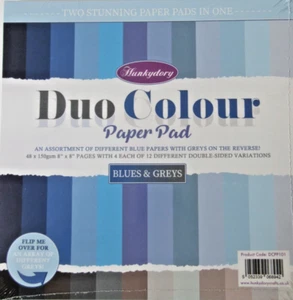 HUNKYDORY DUOCOLOUR 8"X 8 BLUES & GREYS PAPER PAD - 48 X 150GSM DOUBLE-SIDED - Picture 1 of 1