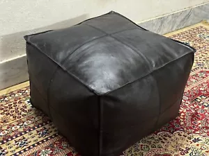 Leather Footstool Moroccan Pouffe Ottoman Aamazing Genuine Black 20'' - Picture 1 of 5