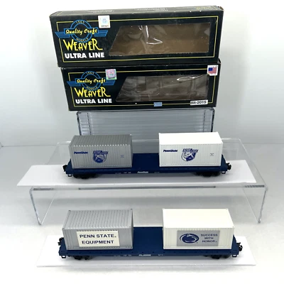 Weaver Lot 2 Custom Penn State 2003 Flatcar with 2 Shipping Containers O New PSU - Image 1 of 4