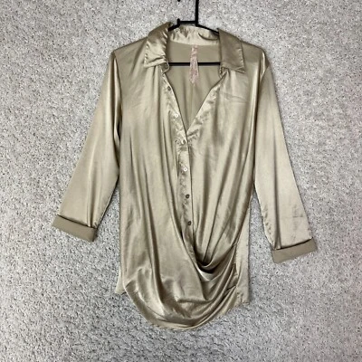 Bailey 44 Draped Blouse Tunic Womens Medium Gold V Neck Collared Fancy Going Out Foto 1 de 4