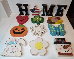 Wooden Interchangeable Home Tabletop Decor Set of 13 ~ 4.5 - 5" - Picture 1 of 13