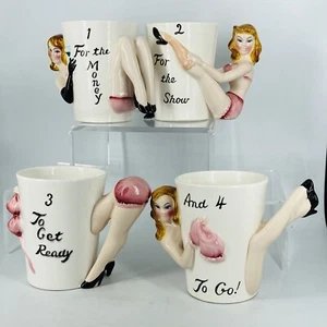 Set of Four 1950's Shafford "Party Girl 8636" Burlesque Erotica Bar Ware Mugs - Picture 1 of 24