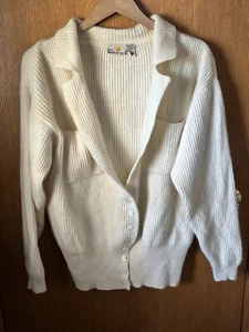 Vintage Liz Claiborne Cardigan Lambs Wool Angora Rabbit Hair Cream Large - Picture 1 of 8