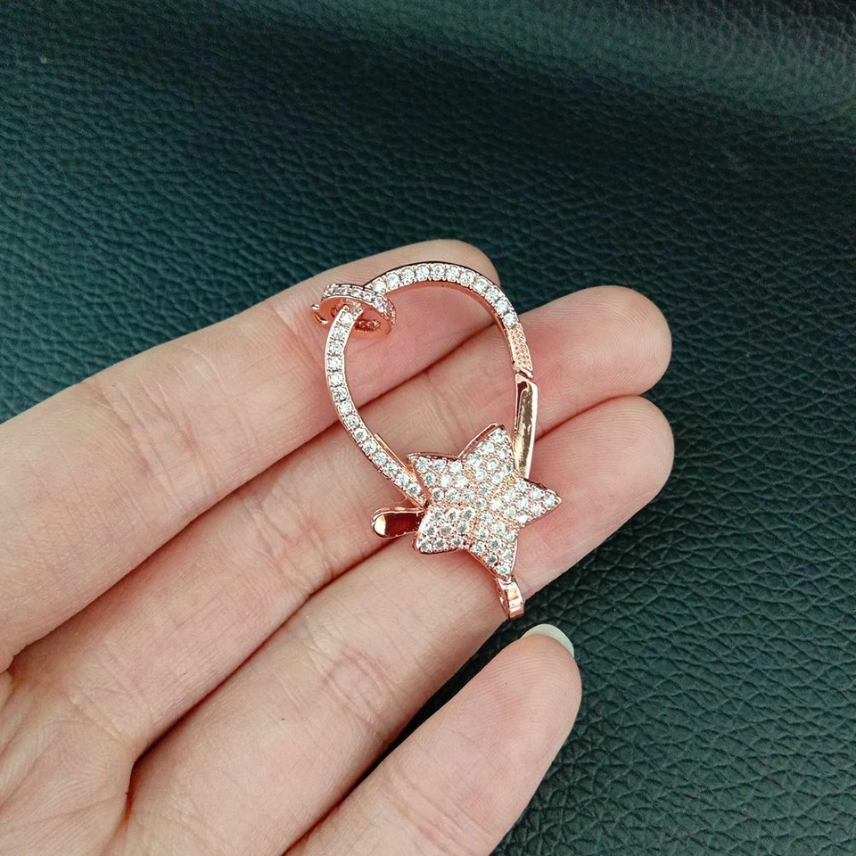 lobster clasp 13x34mm 18k gold Filled cubic zirconia micro pave star clasp - Image 1 of 3