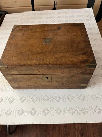 Writing lap desk, Antique, with ink well and Quill Cover