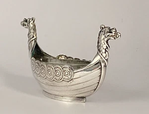 Antigua bodega abierta de barco de sal vikingo sueco Prima enchapada en plata c1910 - Imagen 1 de 20