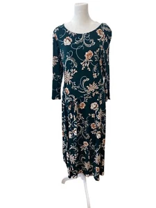 Nina Leonard Green Floral 3/4 Sleeve Maxi Dress Large NWT - Picture 1 of 5