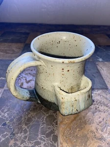 Hand Thrown Speckled Clay Pottery Mug with Tea Bag Holder Gray 14oz - Picture 1 of 6