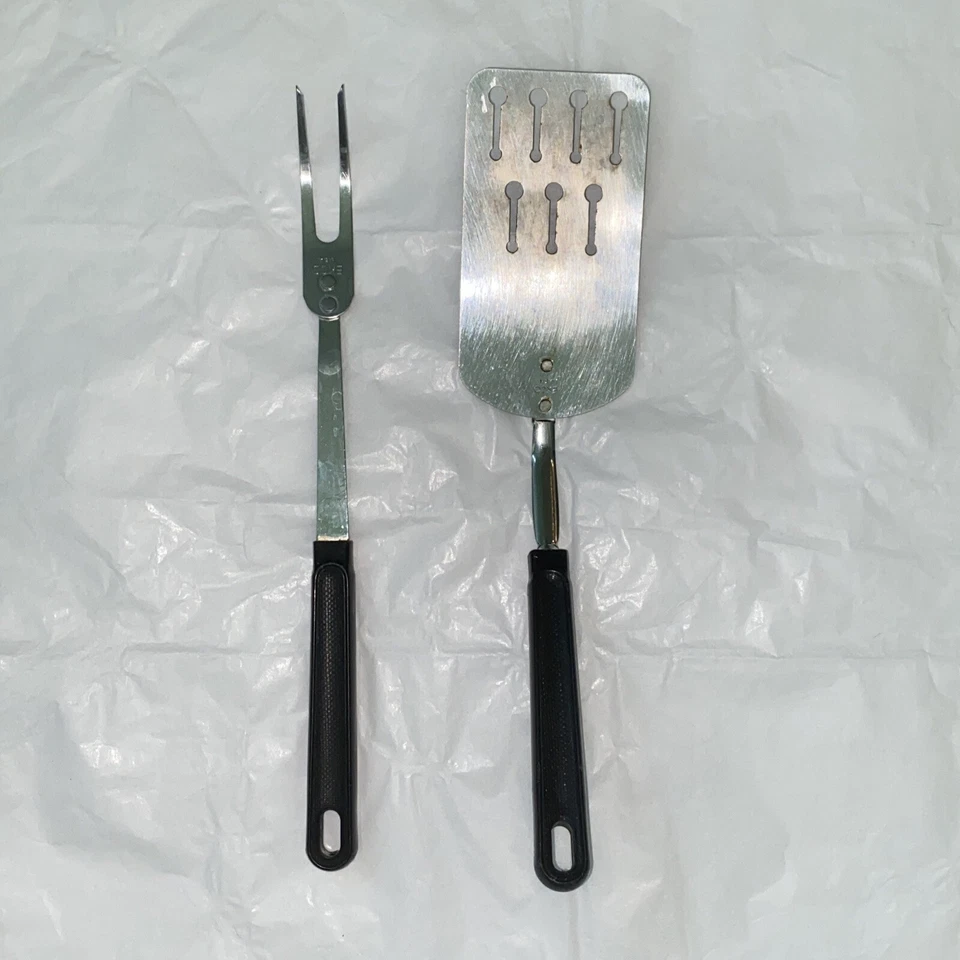 Vintage EKCO USA Black Nylon Short Slotted Spatula & Carving Fork - Image 1 of 4