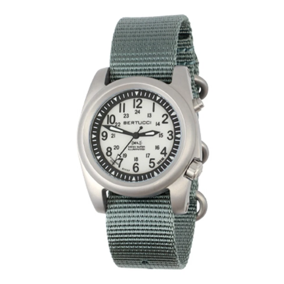 Bertucci Mens Ghost Gray Dial Vintage Drab Nylon Band Quartz Watch - 22033