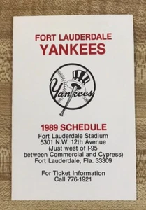 1989 Ft Lauderdale Yankees Baseball Schedule - Picture 1 of 2