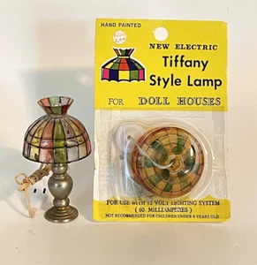 Set of 2 Vintage Dollhouse Tiffany Style Electric Lamps 12v Table & Hanging - Picture 1 of 10