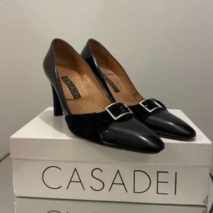Casadei Black Patent Leather & Suede Heeled Pump - Woman's Size 9 1/2 - Picture 1 of 4