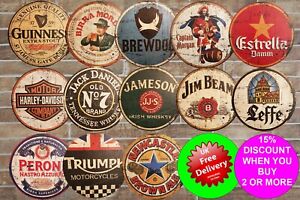 Wooden Circle Signs Mancave Drinks Shed Garage Wall Vintage Retro Wood Pub Sign