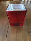 Red Glass Square Vase/Planter/ Candle Holder 4" X 4" X 5"