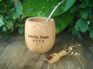 Mate cup and bombilla set, Personalized, Mate cup wood, yerba mate cup, Custom V - Picture 1 of 4