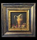 Original Miniature Oil Painting Still Life Copper Jar  With Italian Wooden Frame