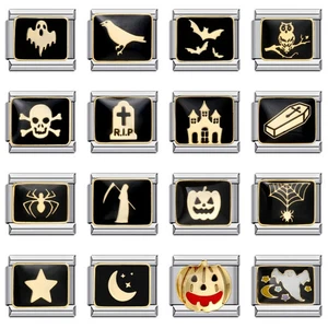Halloween Charm Links Bracelet Owl Bat Star Moon Fit 9mm DIY Jewelry 1 Pc - Picture 1 of 42