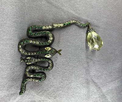 Heidi Daus Snake Brooch with Green & Clear Crystals and Drop Pendant - Image 1 of 4