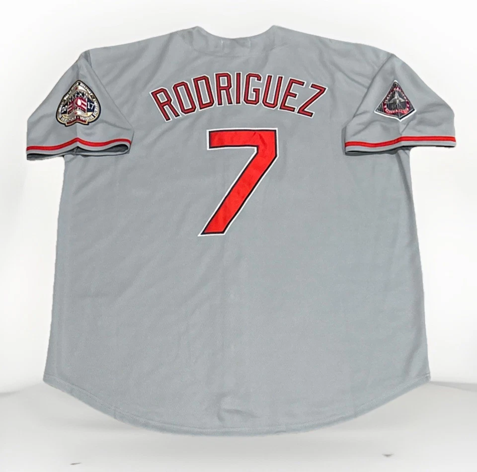 Camiseta masculina Ivan Rodriguez Texas Rangers GG nova com etiquetas retrô cinza estrada com remendo HOF - Imagem 1 de 4