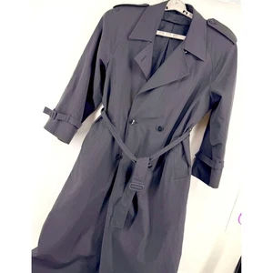 London Fog Women's Double Breasted Trench Coat 12 Black Belted Classic Longline - Picture 1 of 12