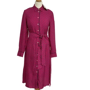 Tommy Hilfiger Patterned Button-Up Midi Dress Pink Viscose UK 6 - Picture 1 of 10