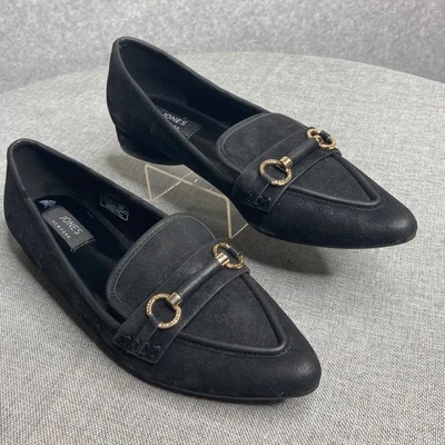 Jones New York Black Loafers Pointed Toe Gold Hardware Slip On Flats 7.5 shoes - Image 1 of 4