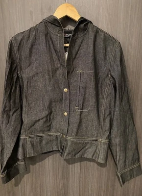 Jaqueta feminina COMPANY ELLEN TRACY tamanho 6 com capuz botão algodão cinza azul NOVA - Imagem 1 de 3