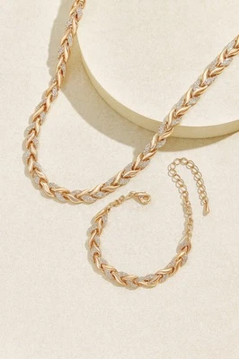 Juego de collar y pulsera de cadena de moissanita enchapada en 18 K de plata de ley 925 Foto 1 de 2