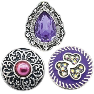 Dije de jengibre púrpura a presión, botones de diamantes de imitación de lavanda de 18 mm - Imagen 1 de 11