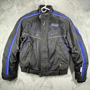 Olympia Moto Sports Jacket Mens M Black Armor Cordura Zip Out Windbreaker Lining - Foto 1 di 24