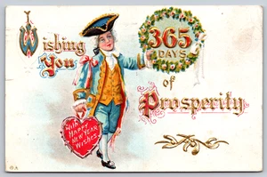 Postcard Happy New Year Wishing You 365 Days of Prosperity Colonial Man - Picture 1 of 3