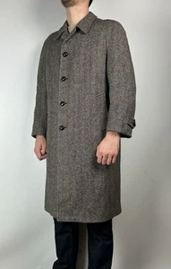 Vintage 90s Crombie Aberdeen Scotland 42R Herringbone Wool Soutien Collar Coat - Bild 1 von 13