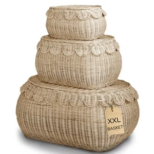 Large Scalloped Basket Set Of 3 - Hand-Woven & Award-Winning Scallop Basket -... - Picture 1 of 9