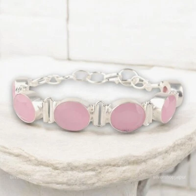 925纯银玫瑰玉髓石链女式礼物全新手链珠宝首饰 — 第 1/4 张图片