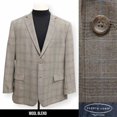 PRONTO UOMO PLATINUM Hombre Tostado VENTANA Lana Abrigo Deportivo Traje Chaqueta Blazer 50 R Foto 1 de 4