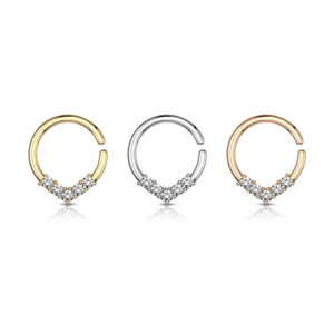 1 - 20GA 5/16" Nose Ear 316L Surgical Steel Bendable Hoop Ring 3 Lined CZ N121 - Picture 1 of 6