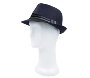 Joe Kid's Short Brim Navy Trilby Fedora Hat with Stripe Brim, T4-5yr - NEW - Picture 1 of 1