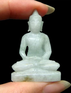 HAND-CARVED THAI BUDDHA CARVING STATUETTE AMULET:NATURAL BURMA GREEN "A" JADE    - Picture 1 of 3