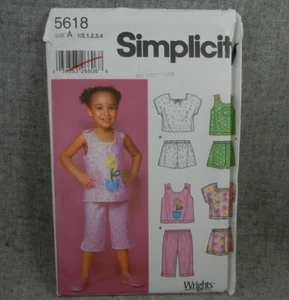 Simplicity 5618 Girls Toddler Top Shorts Pants elastic waist size 1/2 -4T Uncut - Picture 1 of 4
