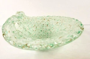 Posacenere ciotola vetro soffiato a mano vintage trasparente maculato verde oro bolla increspata - Foto 1 di 9