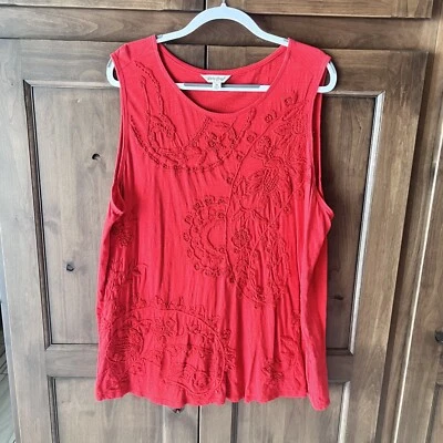 LUCKY BRAND-MUJER ROJO Bordado Sin Mangas Camiseta Talla 3X Foto 1 de 4