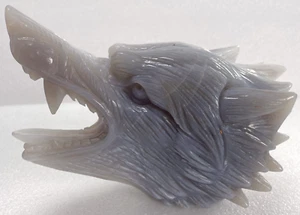 5.9" AGATE Carved Crystal Wolf Skull, Realistic -Skull Gemstone & Crystal - Picture 1 of 7