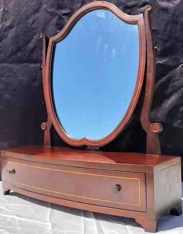 Vintage 1940's Huntley Furniture Mahogany Dresser Top Shave Mirror w/ Drawer Cover
