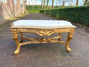 Ottoman Footstool Bench Stool Vintage 1950 Off-White Leather, Mid-Century Modern - Picture 1 of 11