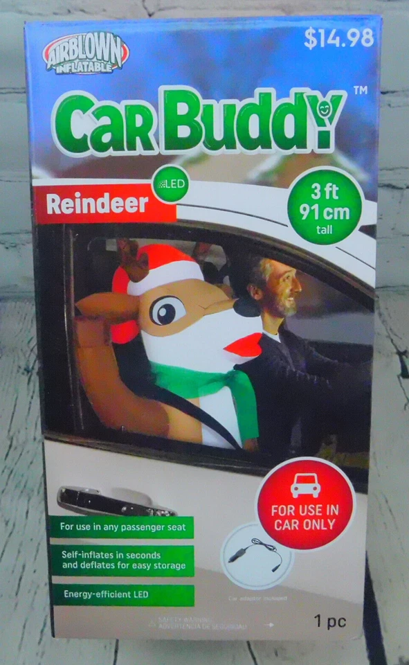Gemmy Inflatable Reindeer Car Buddy Waving 3ft tall For Use in Passenger Seat