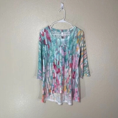 Whimsy Rose Top Womens Medium Thermal Tunic High Low Abstract Art Shirt - Image 1 of 4