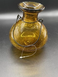 Crackle Amber Glass Decorative Jar-Glass Lantern - Home Decor Vase - Picture 1 of 7