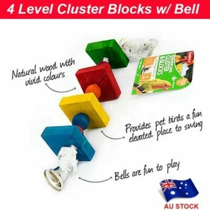 Parrot Hanging 4 Level Cluster Blocks w/Bell Bird Cage Toys Parakeet Harness NEW - Picture 1 of 5